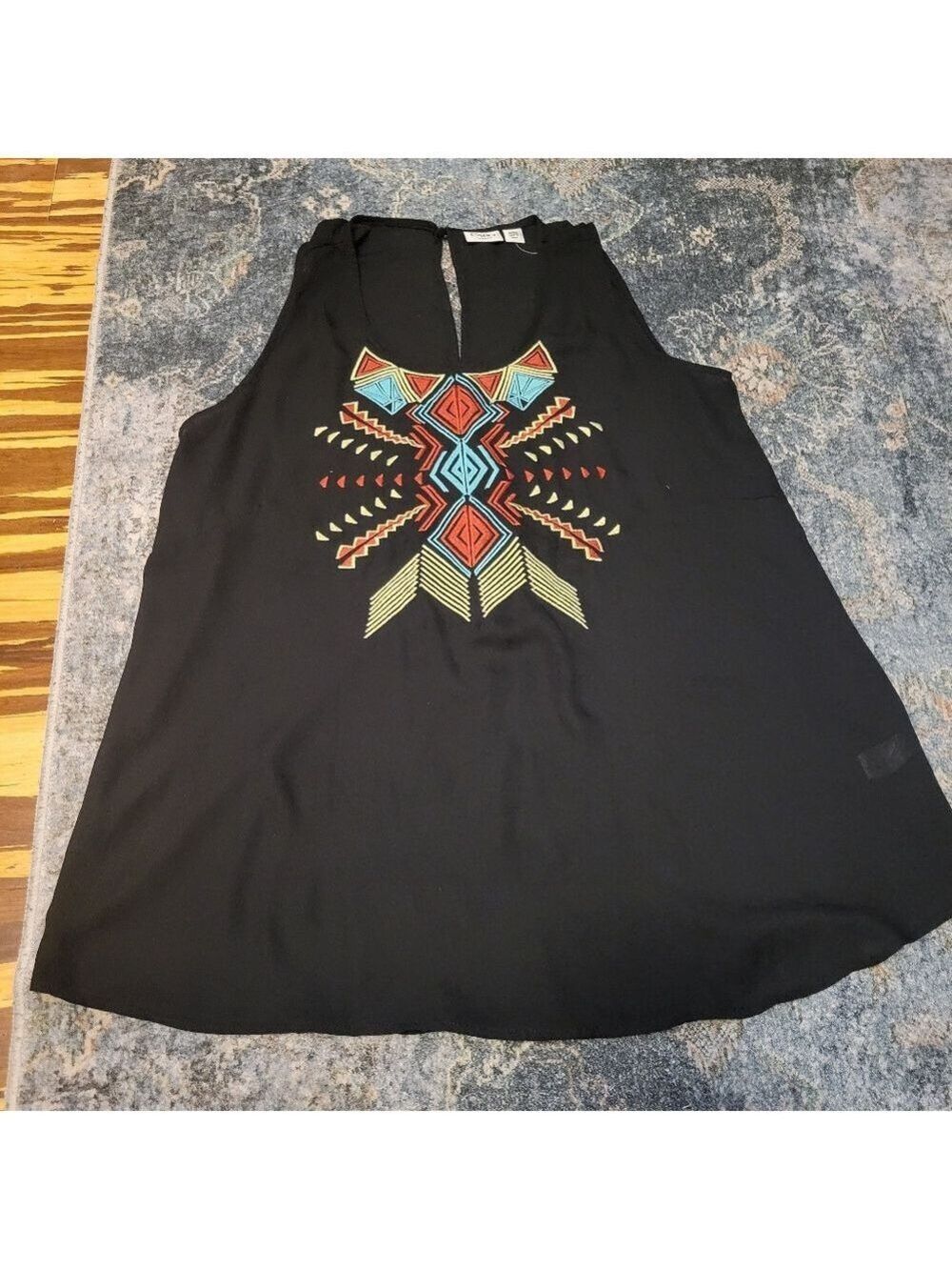 Cato Black Tank Top with Colorful Geometric Pattern Size XL